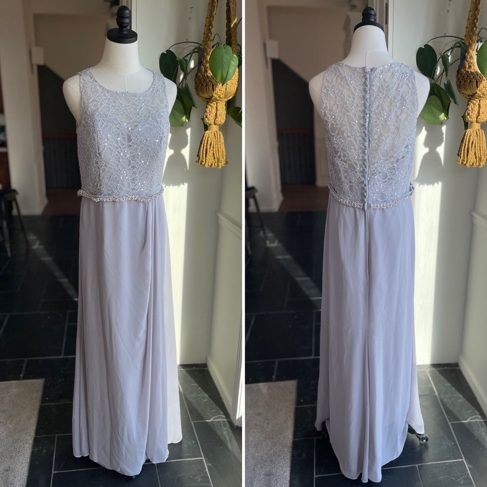 Morilee Madeline Gardner Silver Grey Rhinestone Lace Formal Dress Prom 16